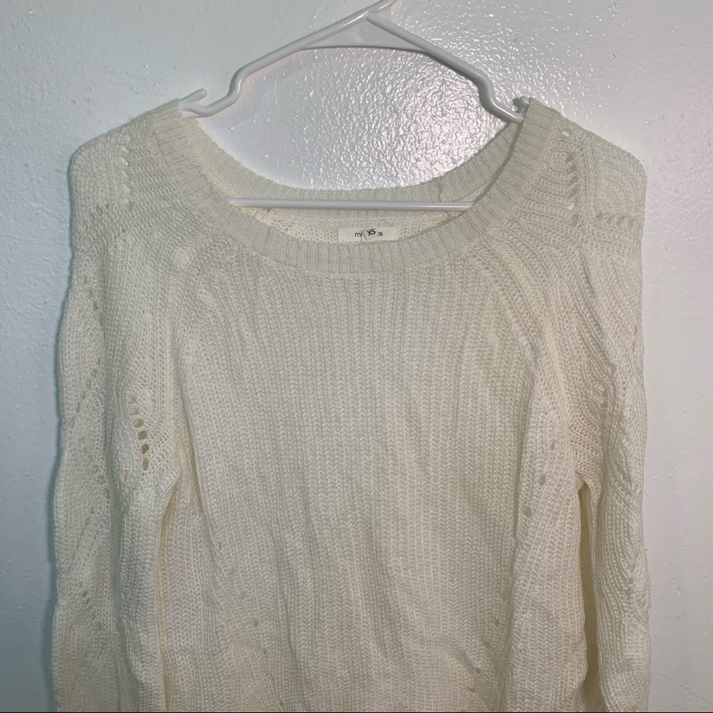Maurices Women's Size XS Crewneck Sweater Cream Ivory Eyelet Wide Sleeves - Picture 2 of 10